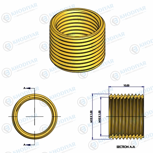 BRASS THREADED NIPPLE - 13MM OUTSIDE 10MM INSIDE